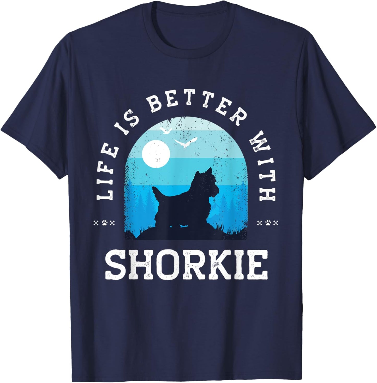 Life Better Shorkie Vintage Blue Dog Mom Dad Women Kids T-Shirt - T-Shirt | Navy