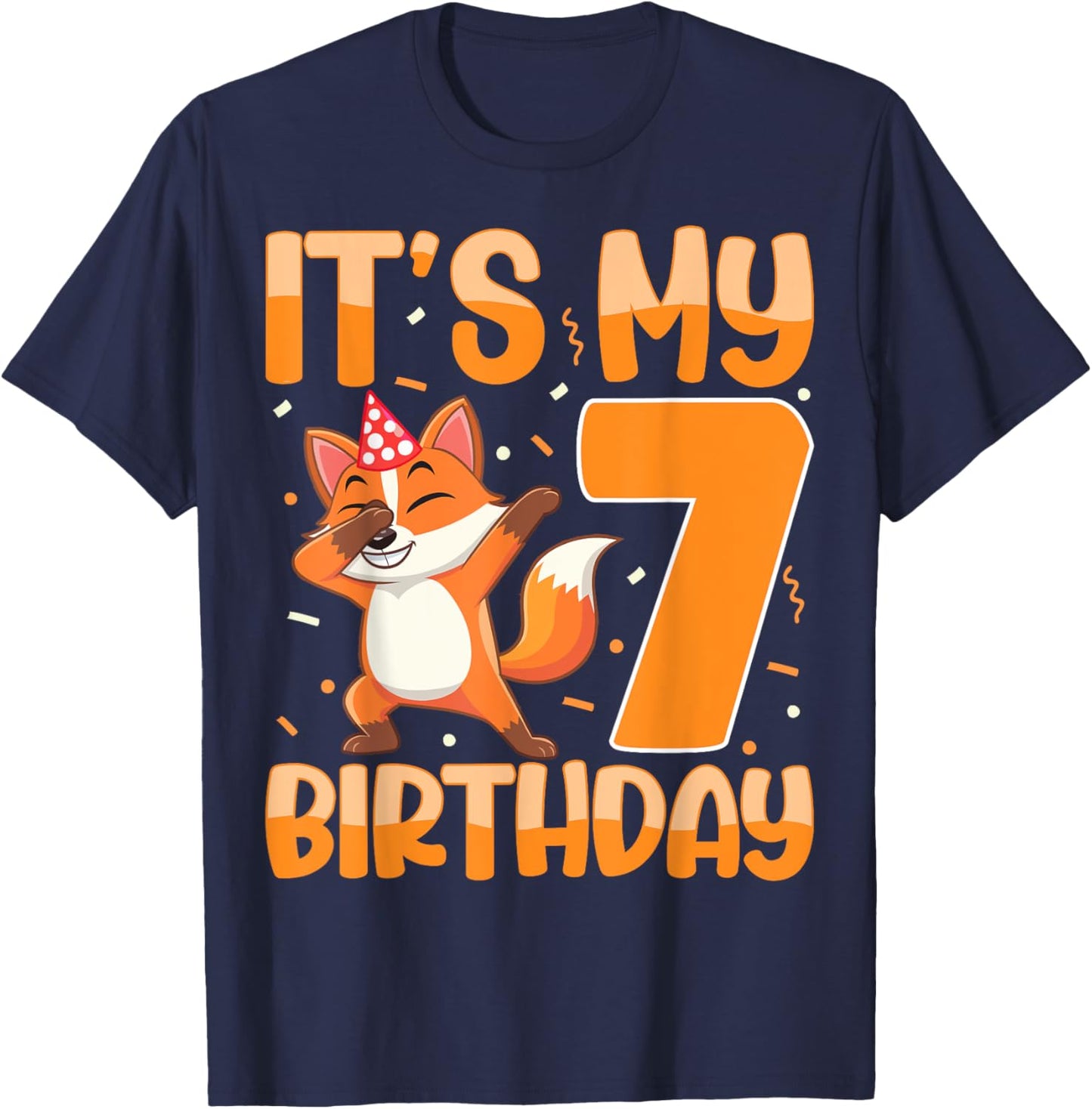 It's My 7th Birthday Dabbing Fox 7 Years Old Boys Girls T-Shirt - T-Shirt | Navy