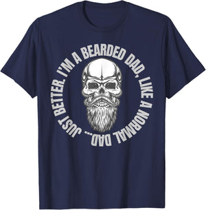 Beard Skull Tattoo Shirt Bearded Dad Gift Power In The Beard T-Shirt - T-Shirt | Navy