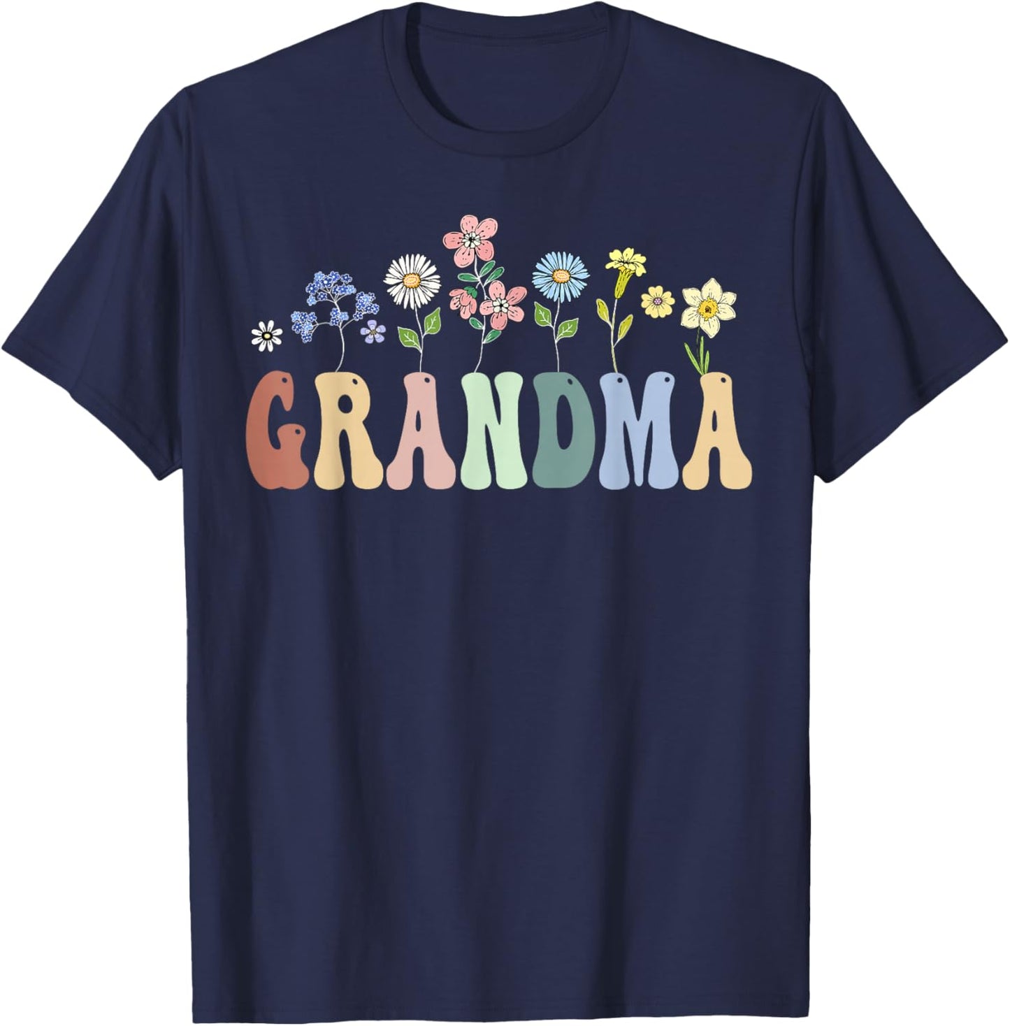 Grandma Gifts Women Wildflower Floral Design Grandma T-Shirt - T-Shirt | Navy
