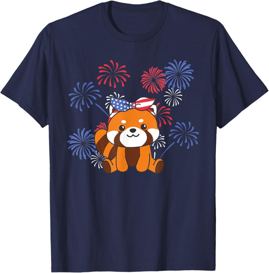 4th Of July American Red Panda For Kids Cute Usa Red Panda T-Shirt - T-Shirt | Navy