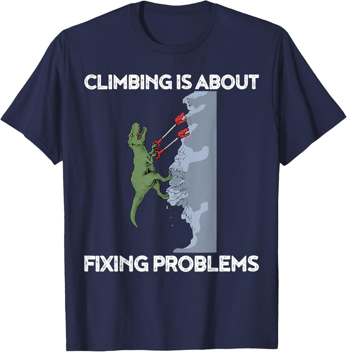 Funny Climbing T-Rex Rock Climber Dinosaur T-Shirt - T-Shirt | Navy