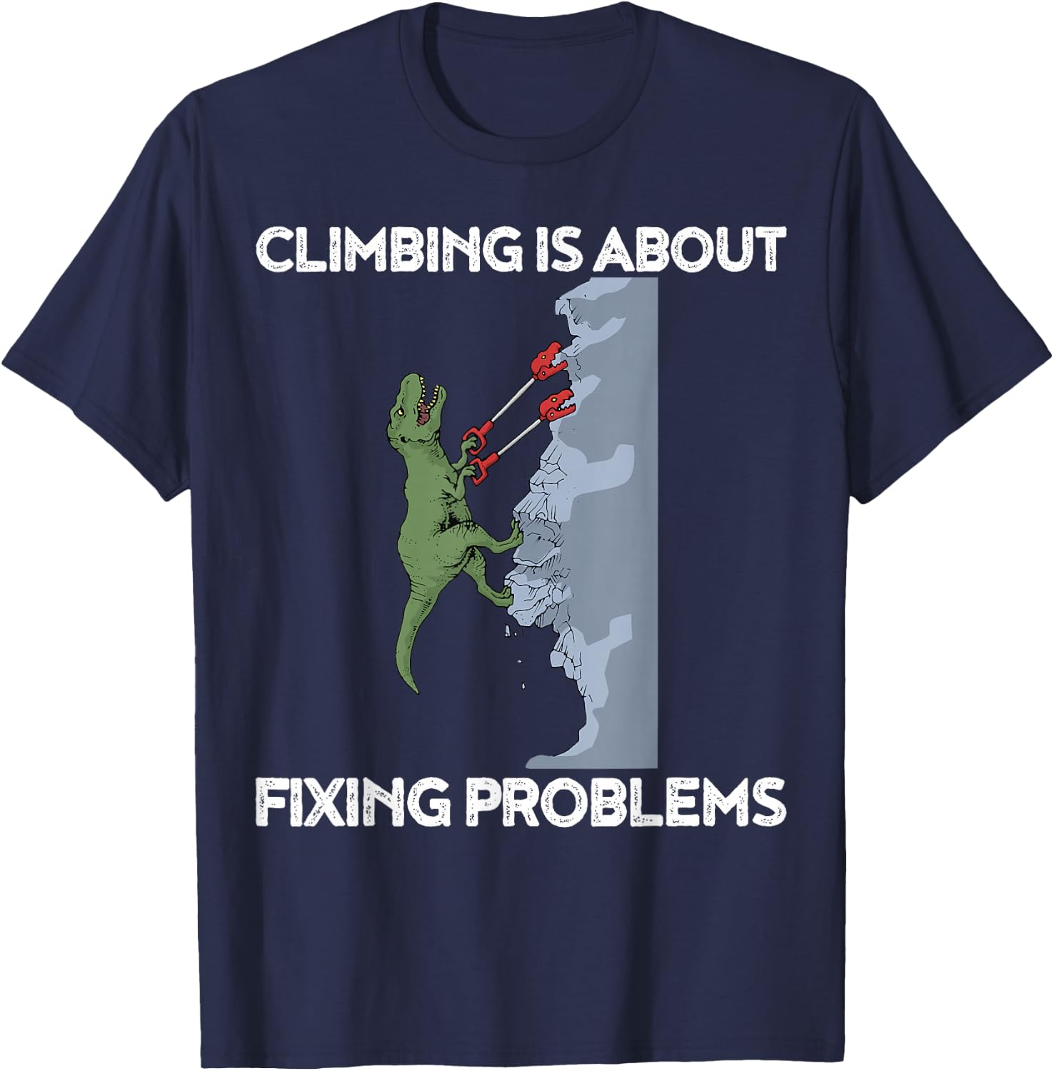 Funny Climbing T-Rex Rock Climber Dinosaur T-Shirt - T-Shirt | Navy