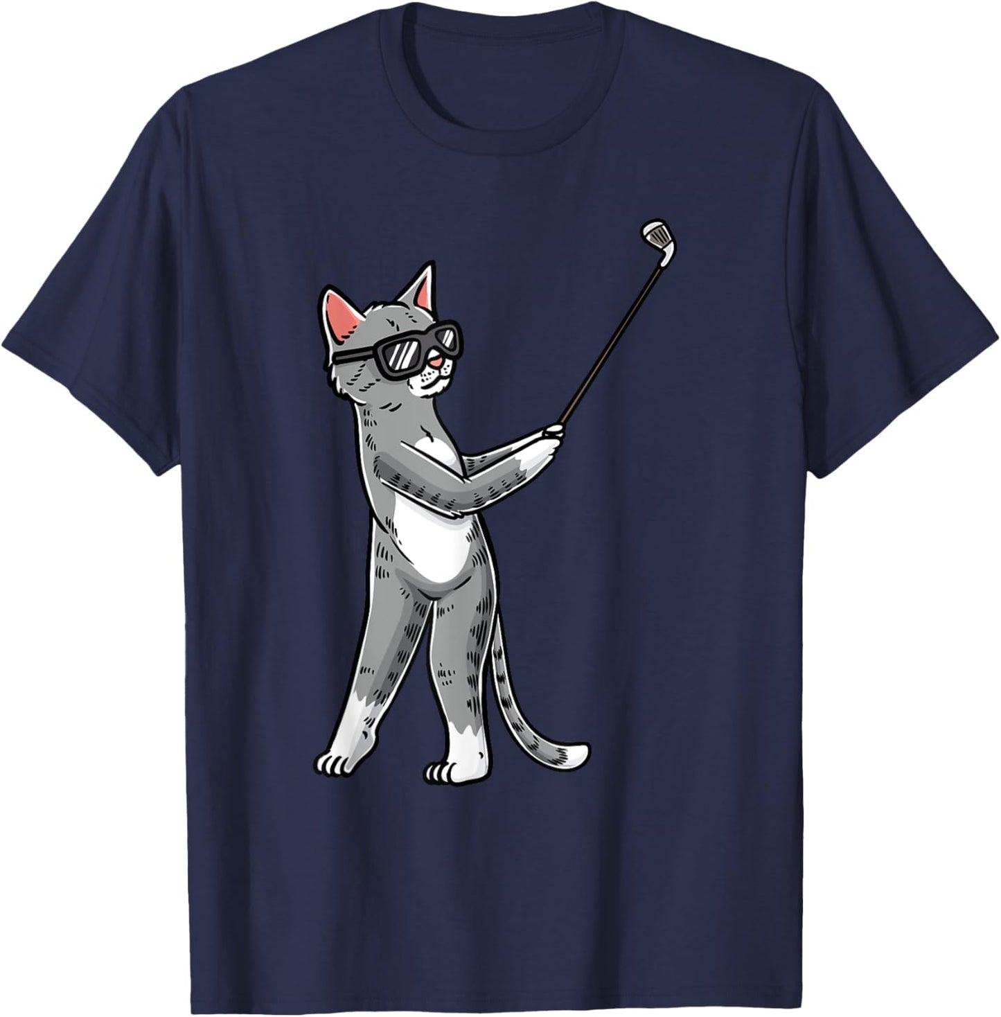 Cat With Golf Club Golfing Golfer Golf Player Men Women Girls Kids T-Shirt - T-Shirt | Navy