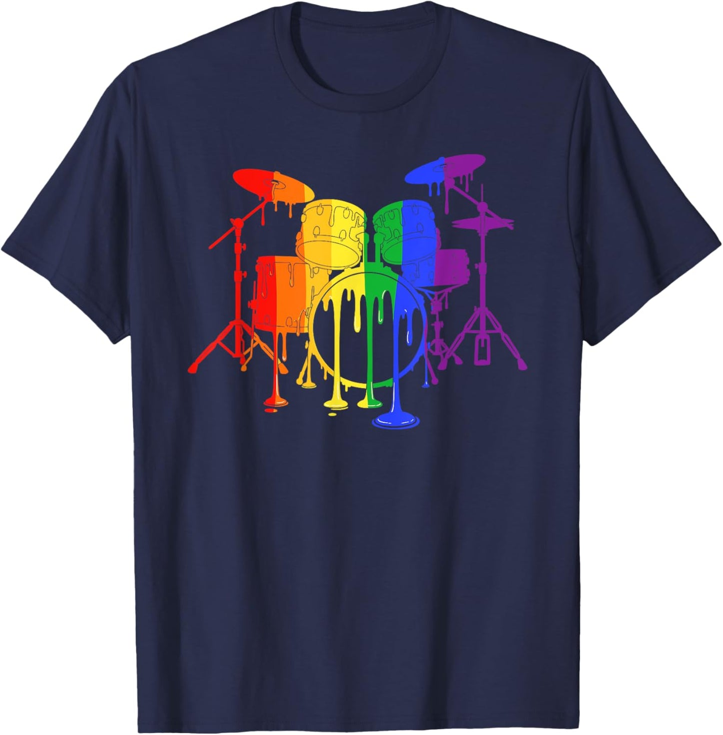 Ice Cream Drip Drum Rainbow Lesbian Gay Pride T-Shirt - T-Shirt | Navy