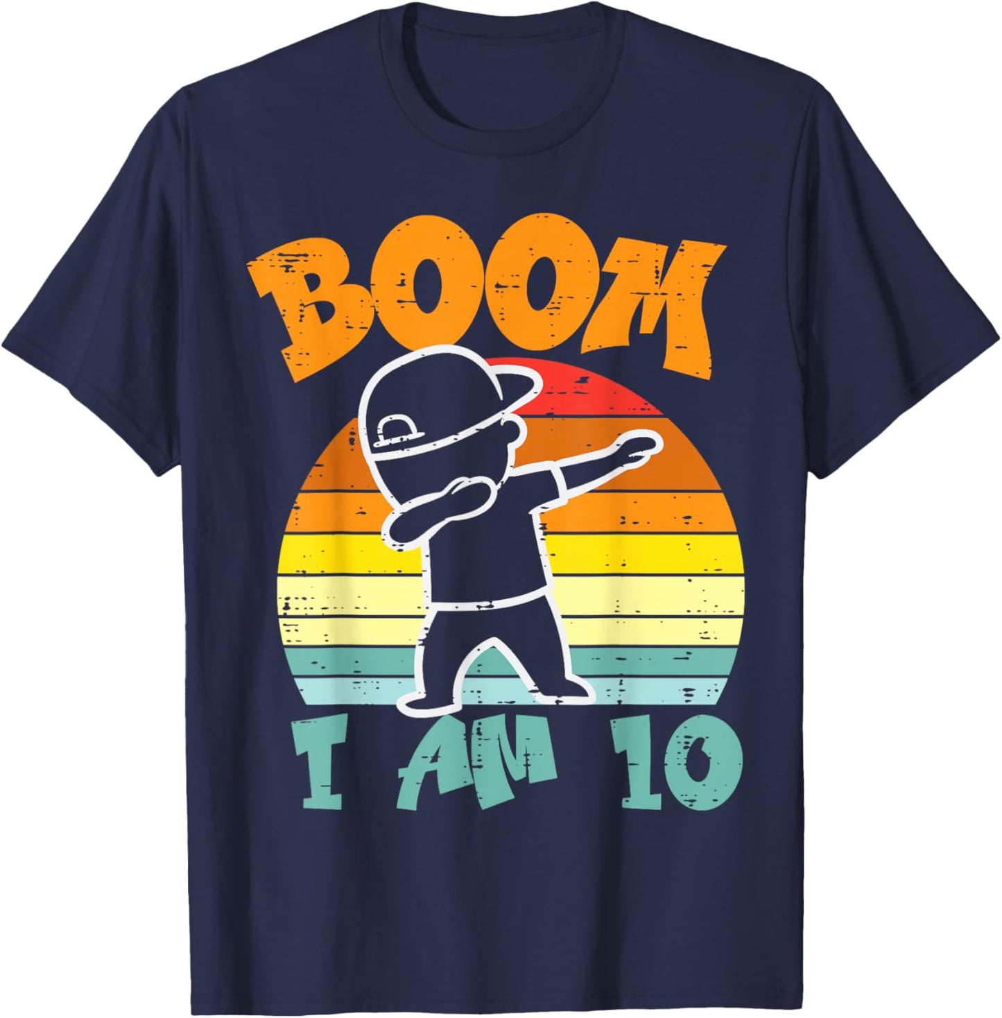 Boom Im 10 Boy Dab Retro 10th Birthday Bday Party Dance Boys T-Shirt - T-Shirt | Navy