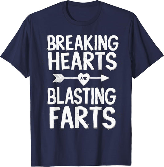 Cute Breaking Hearts And Blasting Farts Funny Valentines Day T-Shirt - T-Shirt | Navy