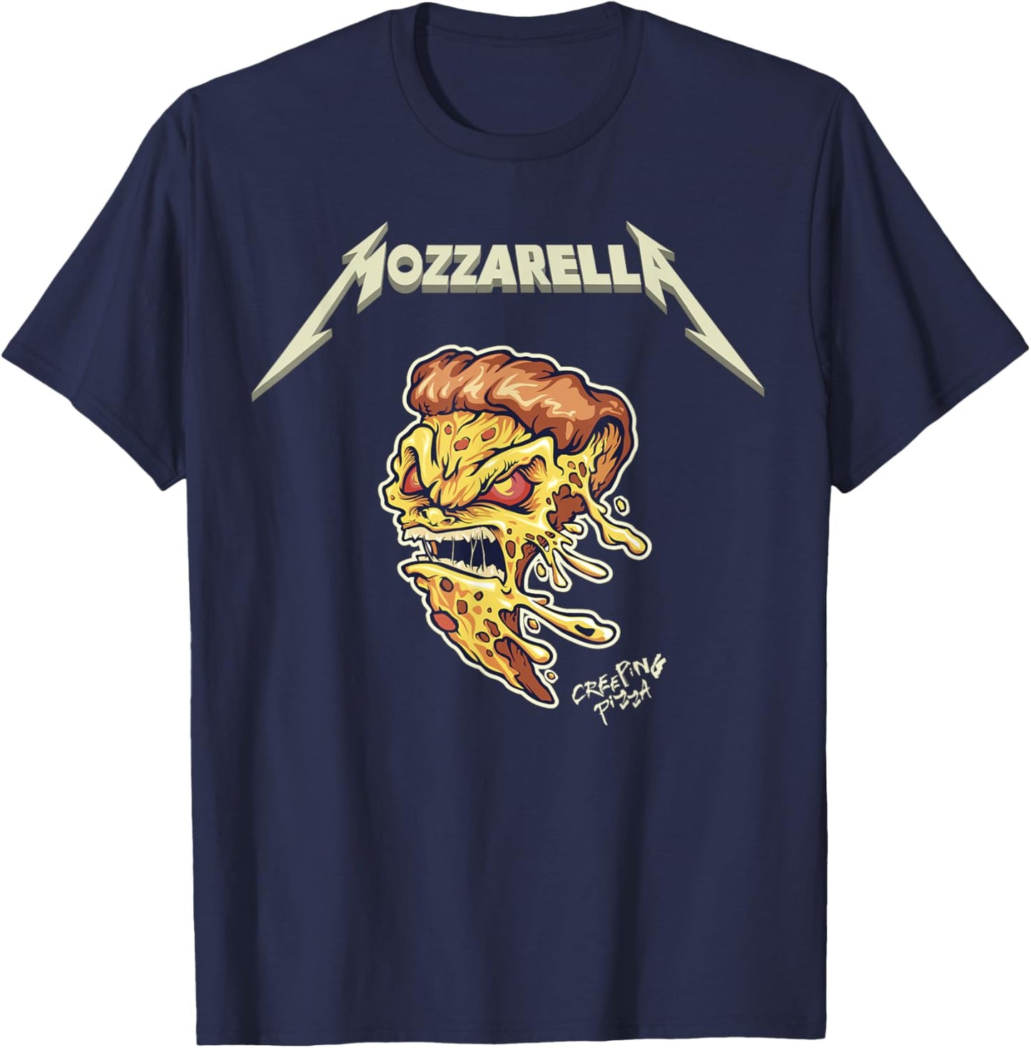 Mozzarella Creeping Pizza Foodie Chef, Baker, Cook, Heavy T-Shirt - T-Shirt | Navy