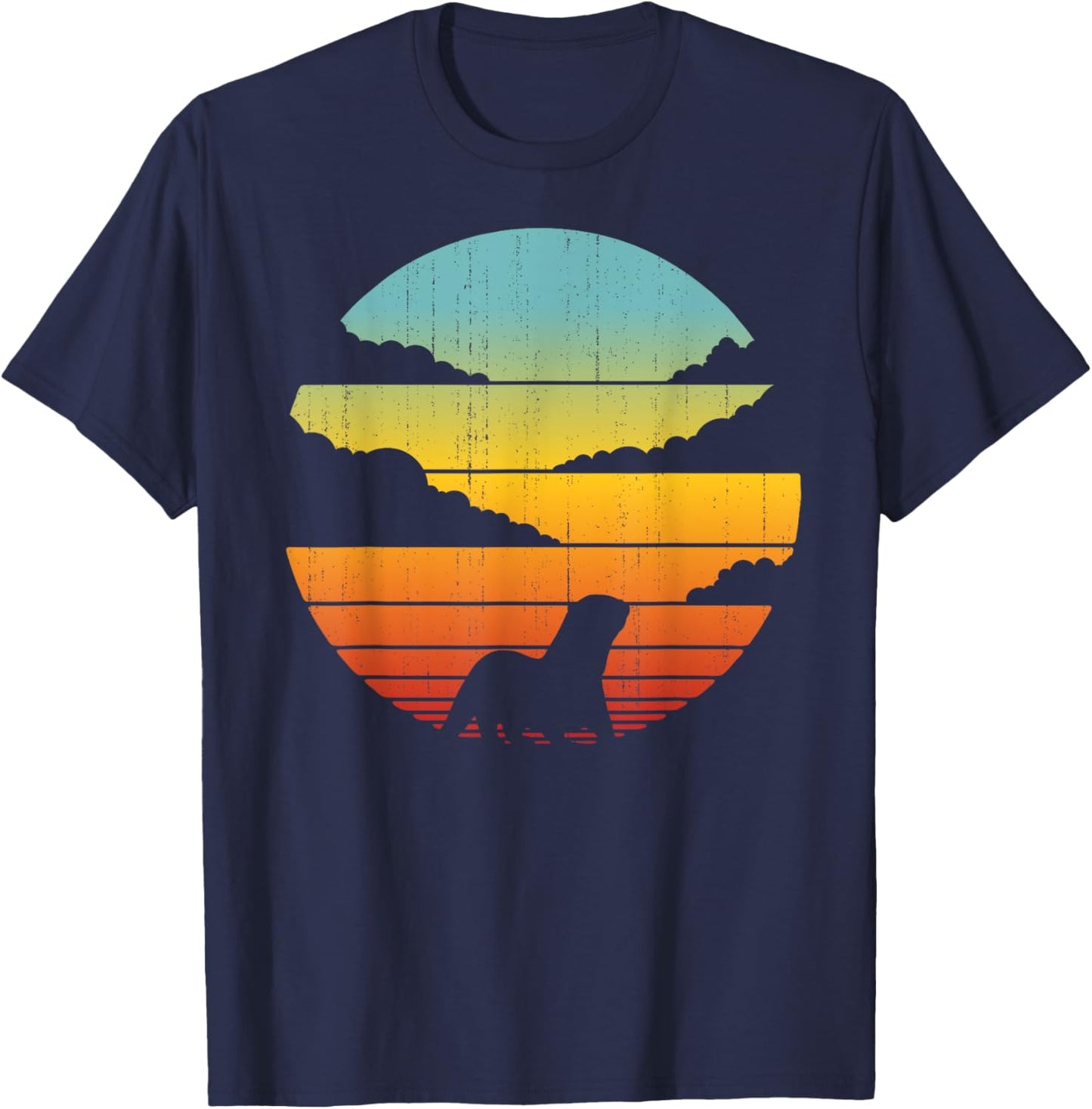 Otter Retro Vintage 60s 70s Sunset Mammal Animal Lovers Men T-Shirt - T-Shirt | Navy