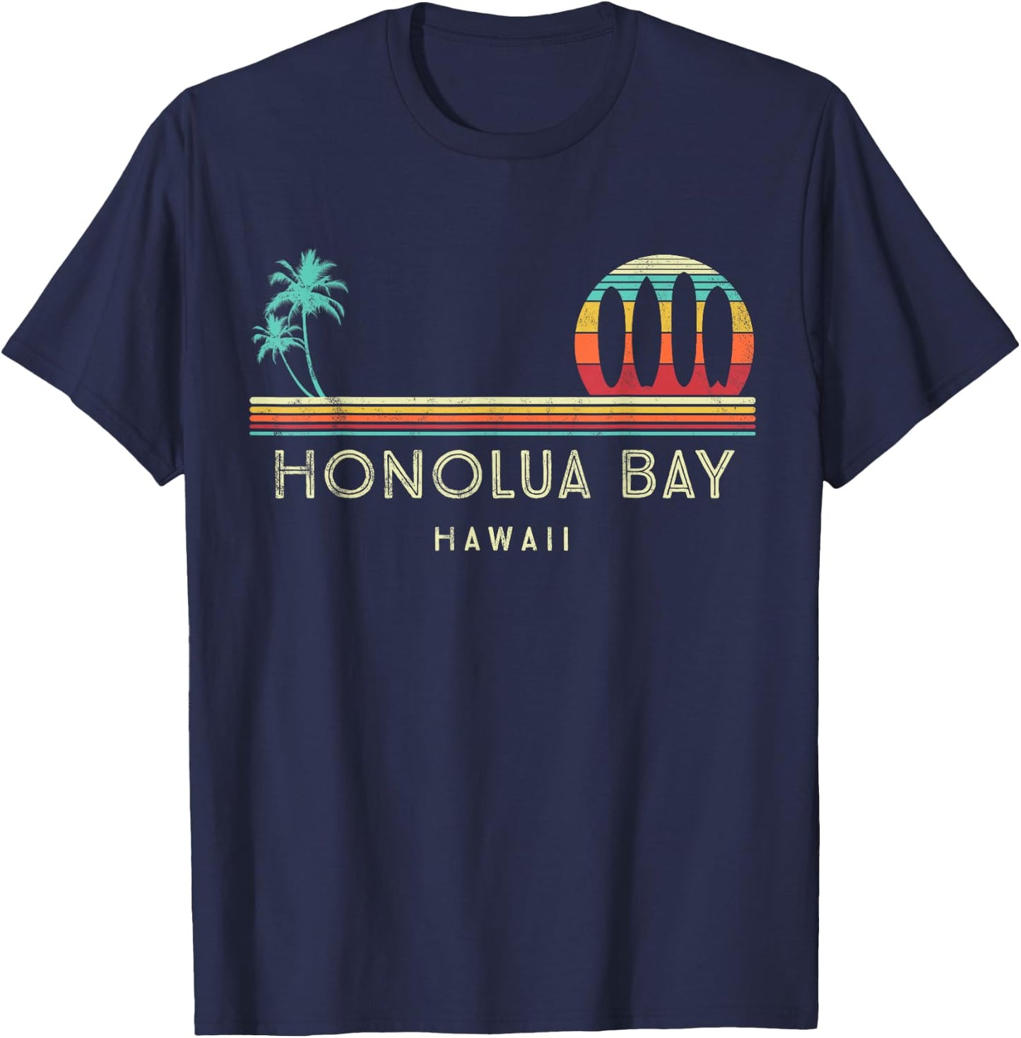 Vintage Hawaii Honolua Bay - Palm trees Tropical - Surf T-Shirt - T-Shirt | Navy