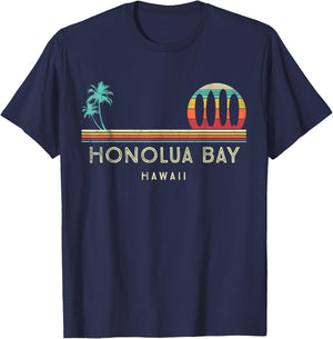 Vintage Hawaii Honolua Bay - Palm trees Tropical - Surf T-Shirt - T-Shirt | Navy
