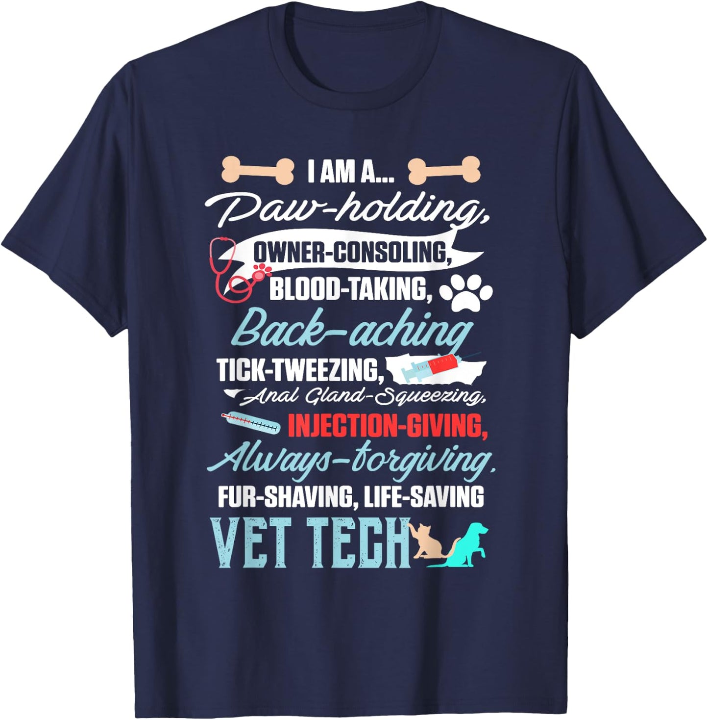 Vet Tech Paw Holding Funny Veterinary Technician T-Shirt - T-Shirt | Navy
