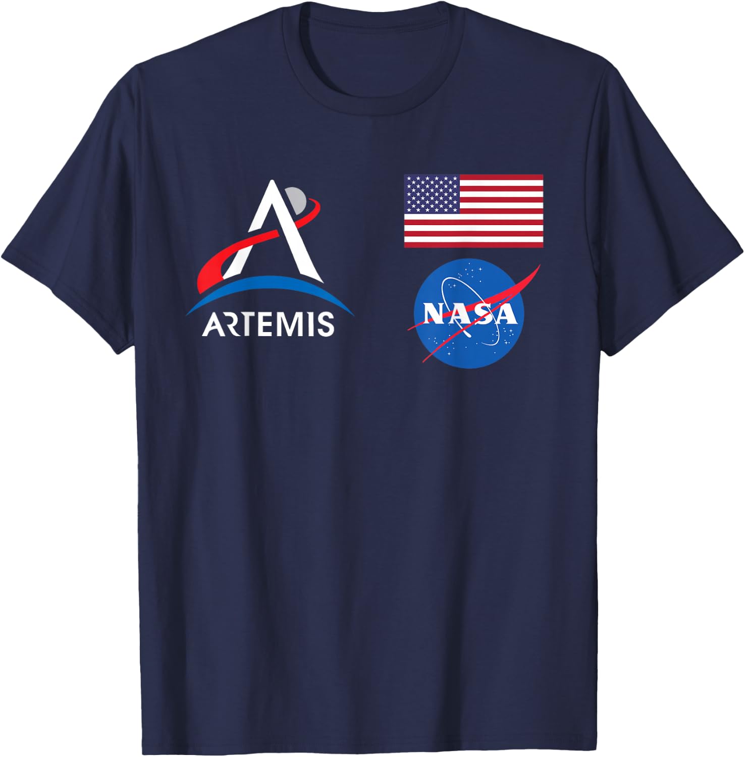 Artemis Mission 1 One Astronaut Patch Front and Back Design T-Shirt - T-Shirt | Navy