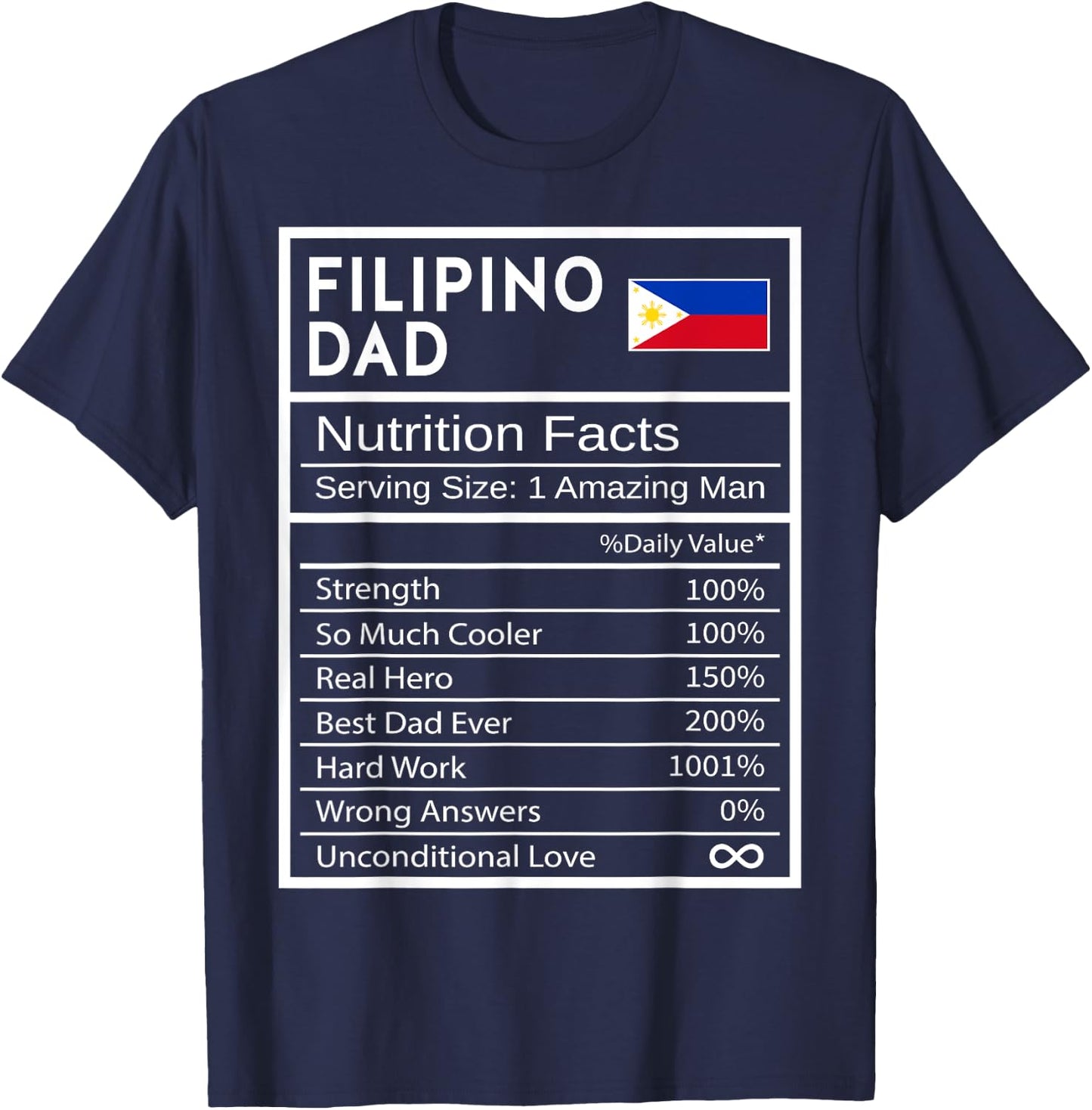 Filipino Dad Nutrition Facts National Pride Gift Dad T-Shirt - T-Shirt | Navy