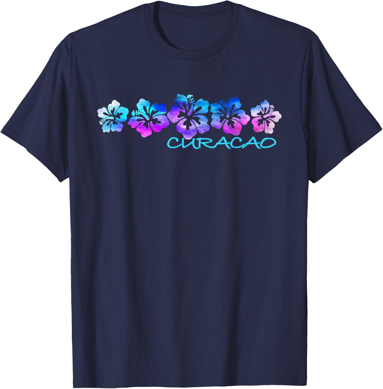 Curacao Tropical Flower -Vacation Beach T-Shirt - T-Shirt | Navy