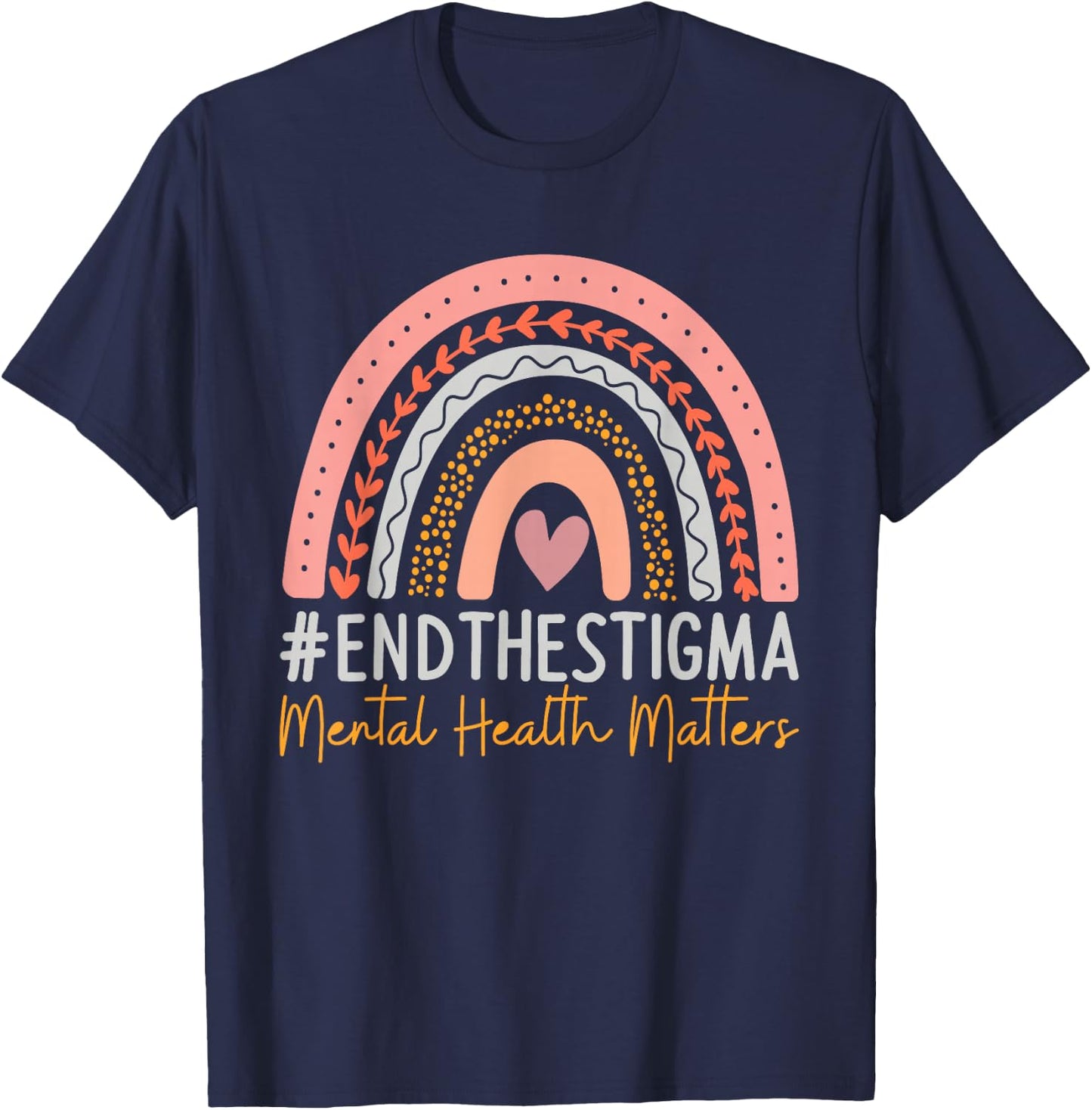 Mental-Health Matters End The Stigma Rainbow Boho T-Shirt - T-Shirt | Navy