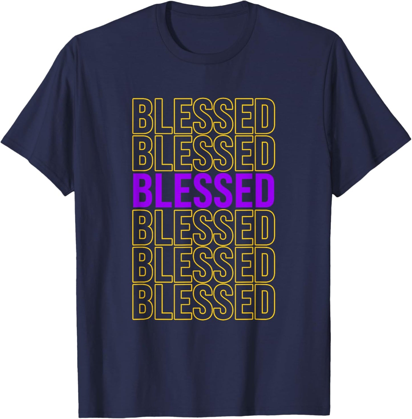 Purple and Golds Blessed-gold & Purple Color Graphic T-Shirt - T-Shirt | Navy
