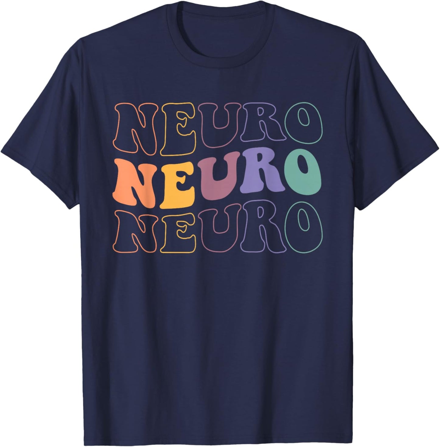 Retro Groovy In My Neuro Nurse Era Neuro Nursing Groovy Neuro Trauma Icu Nurse Neurology Nurse Neuroscience T-Shirt - T-Shirt | Navy