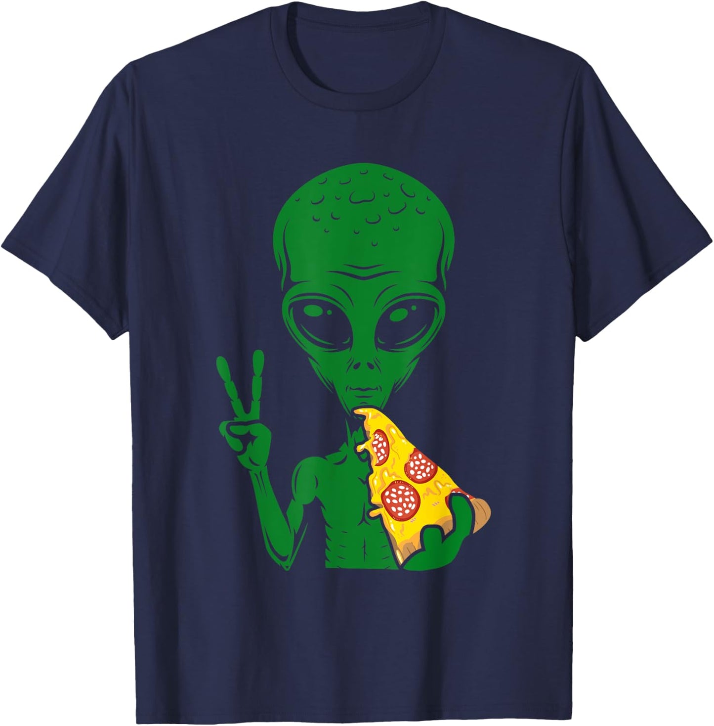 Funny Alien Head Eating Pizza UFO Extraterrestrial Small T-Shirt - T-Shirt | Navy