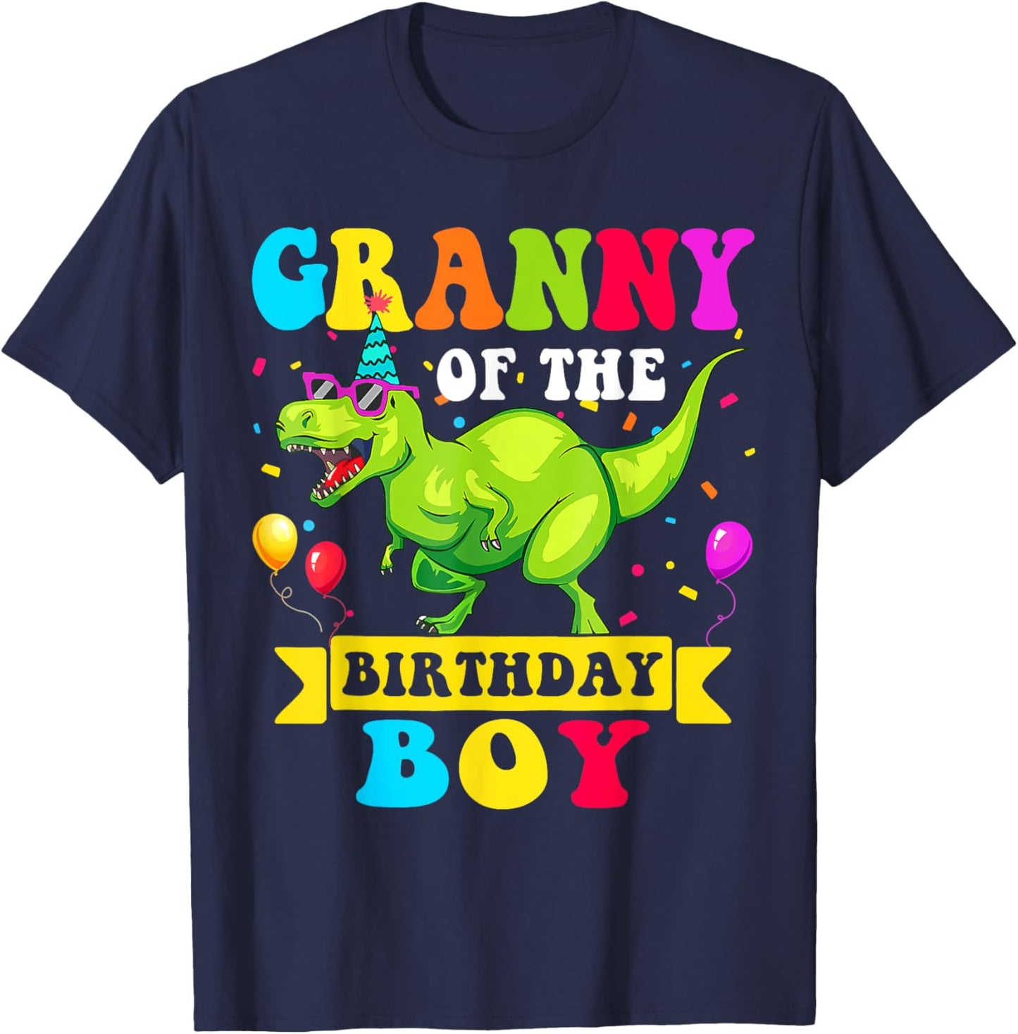 Granny of the Birthday Boy Dinosaur Raptor Funny T-Shirt - T-Shirt | Navy