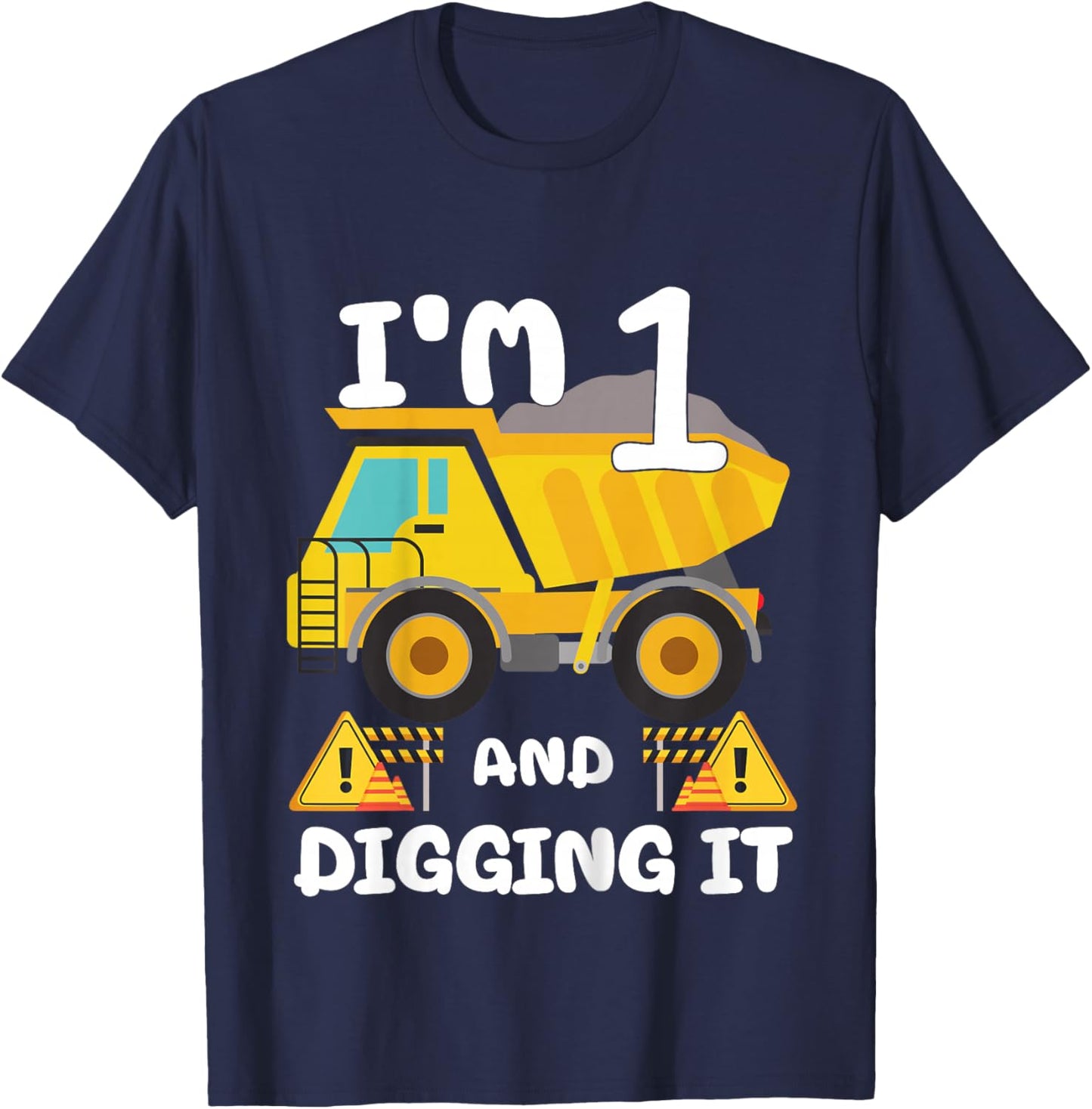 Kids 1st Birthday Construction Birthday Boy 1 Dump Truck BDay T-Shirt - T-Shirt | Navy