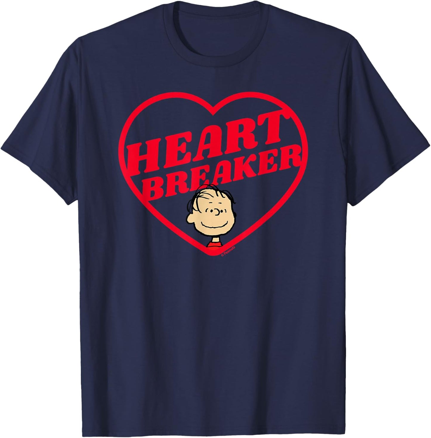 Peanuts Linus Heartbreaker , Men's Black Small Classic Fit Short Sleeve T-Shirt - T-Shirt | Navy