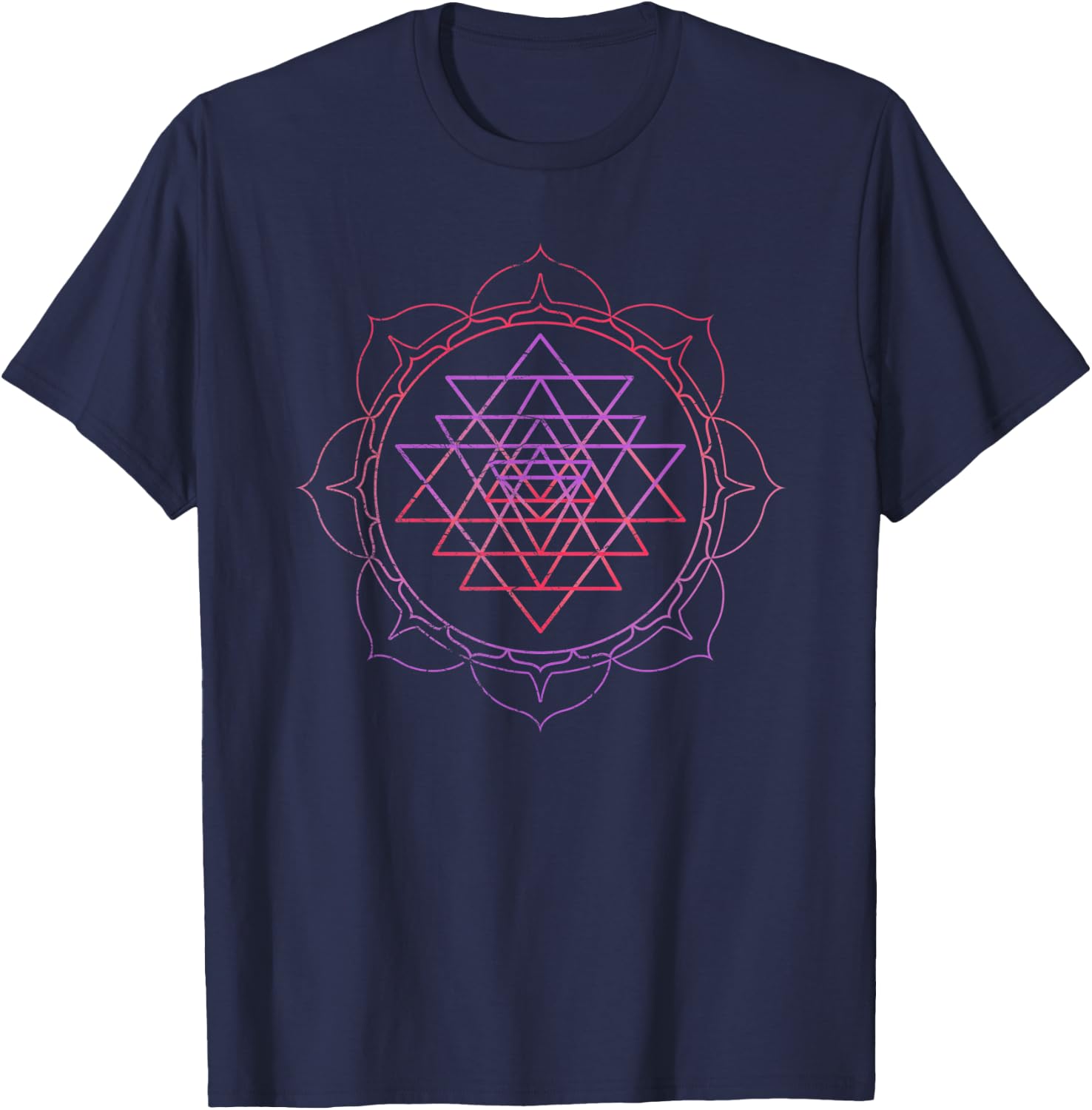 Sacred Geometry Sri Yantra Yoga Lotus Mandala Psy Goa DMT T-Shirt - T-Shirt | Navy