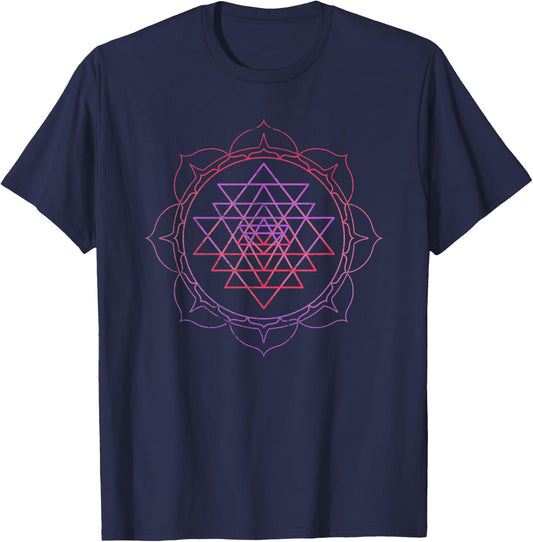 Sacred Geometry Sri Yantra Yoga Lotus Mandala Psy Goa DMT T-Shirt - T-Shirt | Navy