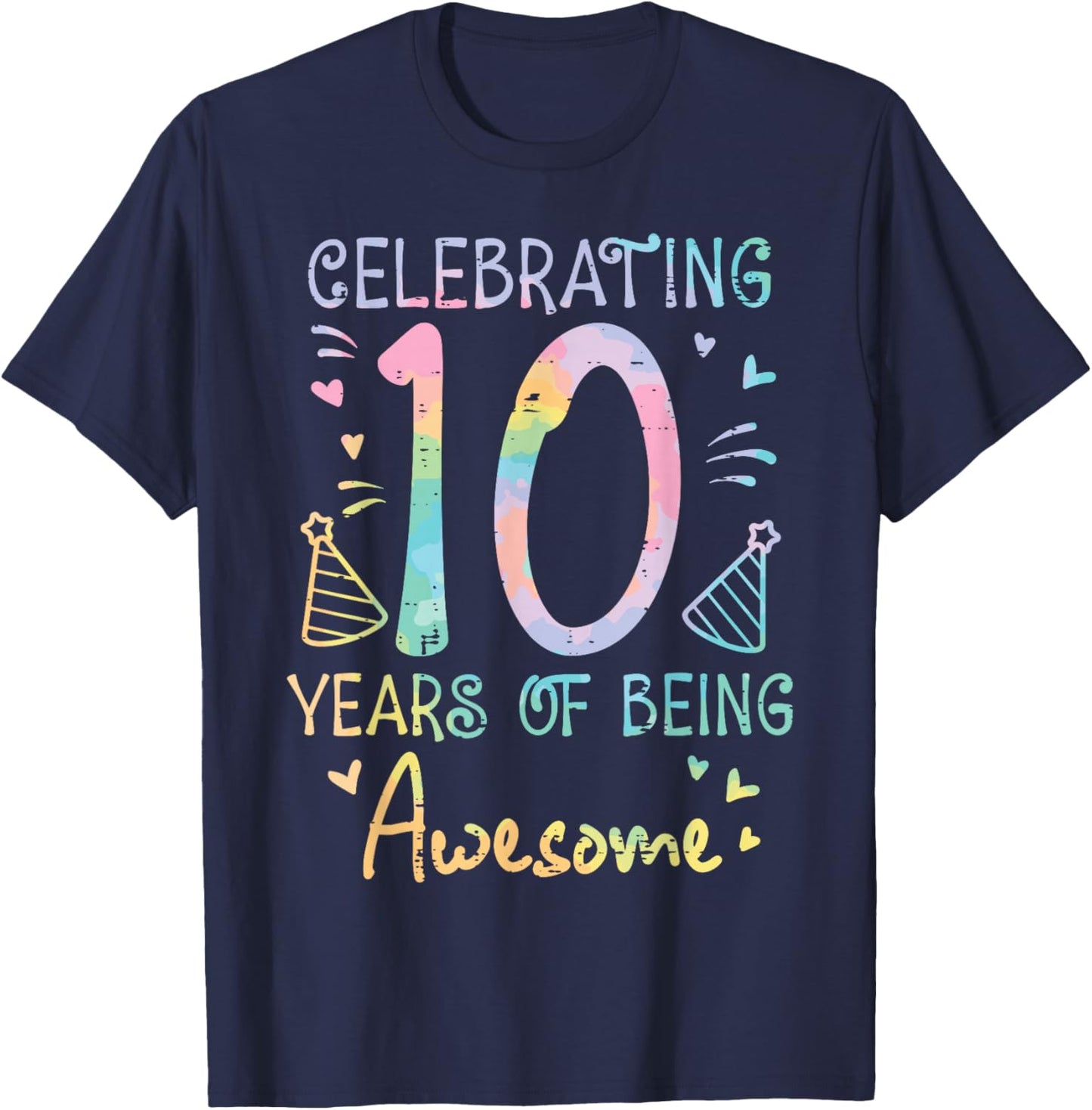 Celebrating 10 Years Being Awesome 10th Birthday Girls Kids T-Shirt - T-Shirt | Navy