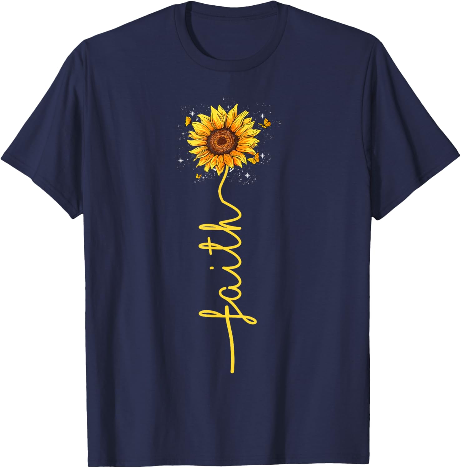 Christian Lovers Faith Cross Sunflower Jesus Faith Sunflower T-Shirt - T-Shirt | Navy