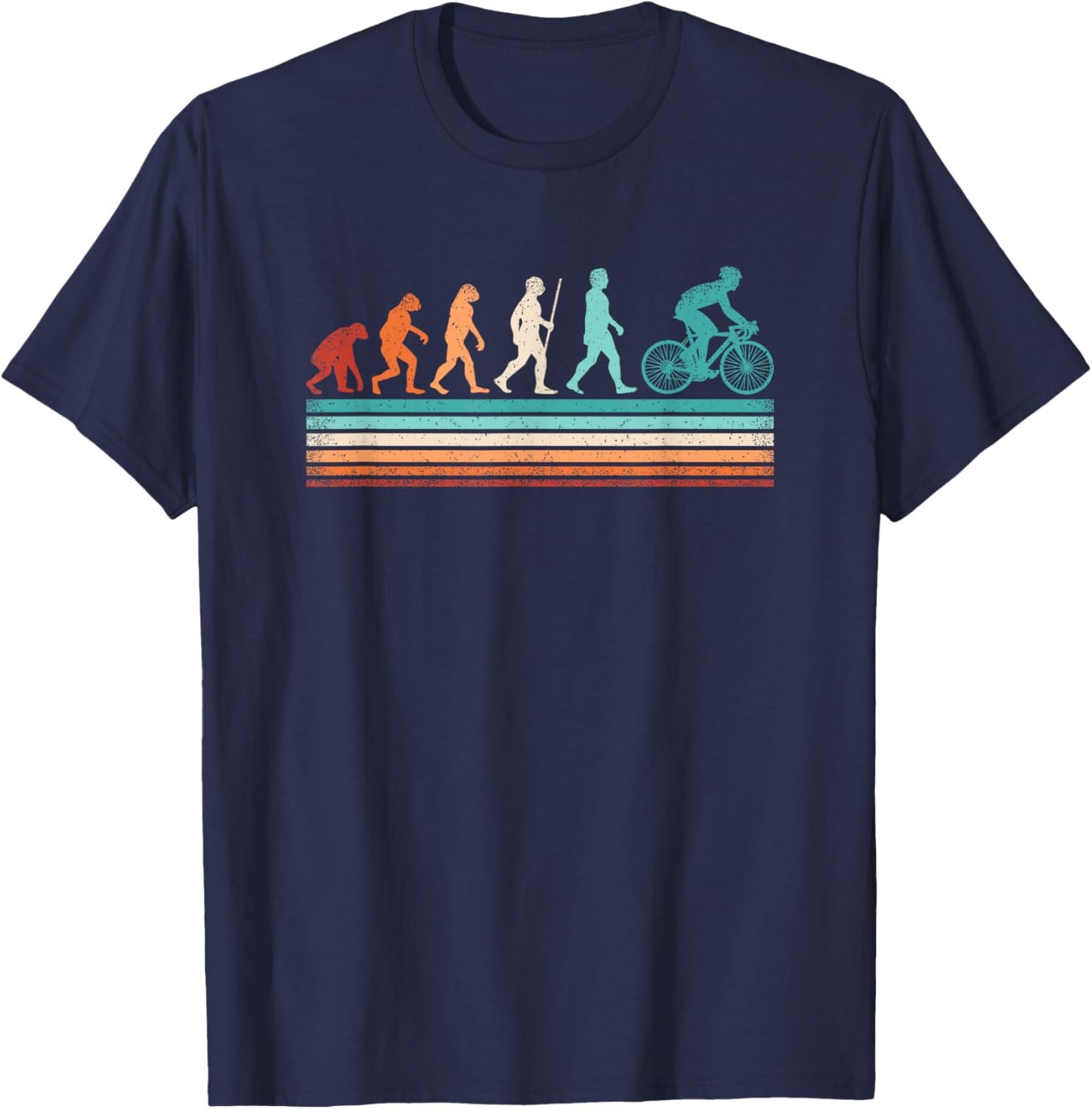 Retro Cyclist Evolution Cycling Biking Bicycle Men Women T-Shirt - T-Shirt | Navy