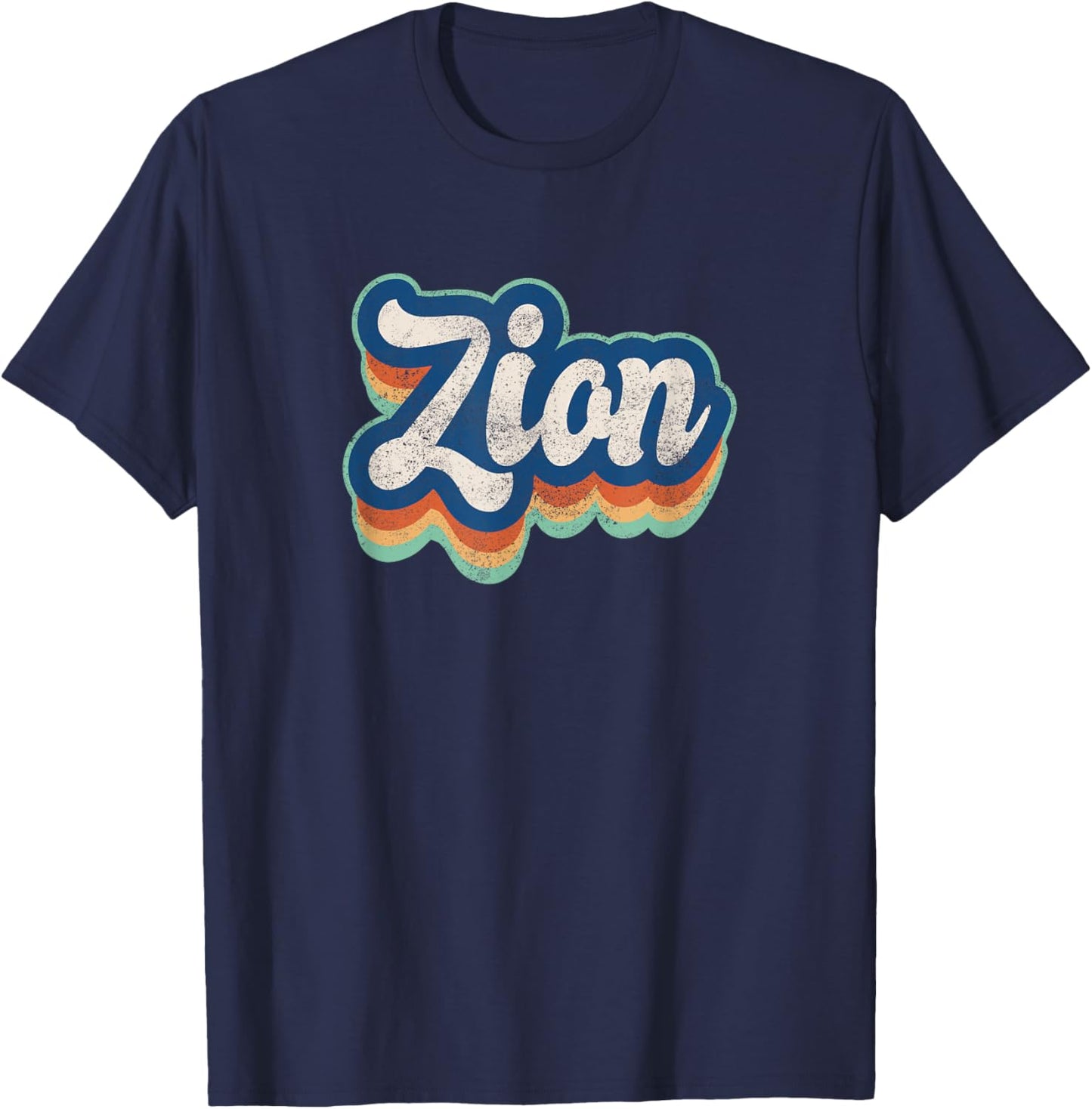 Zion First Name Boy Vintage Style 70s 80s Personalized T-Shirt - T-Shirt | Navy