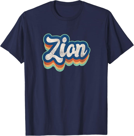 Zion First Name Boy Vintage Style 70s 80s Personalized T-Shirt - T-Shirt | Navy