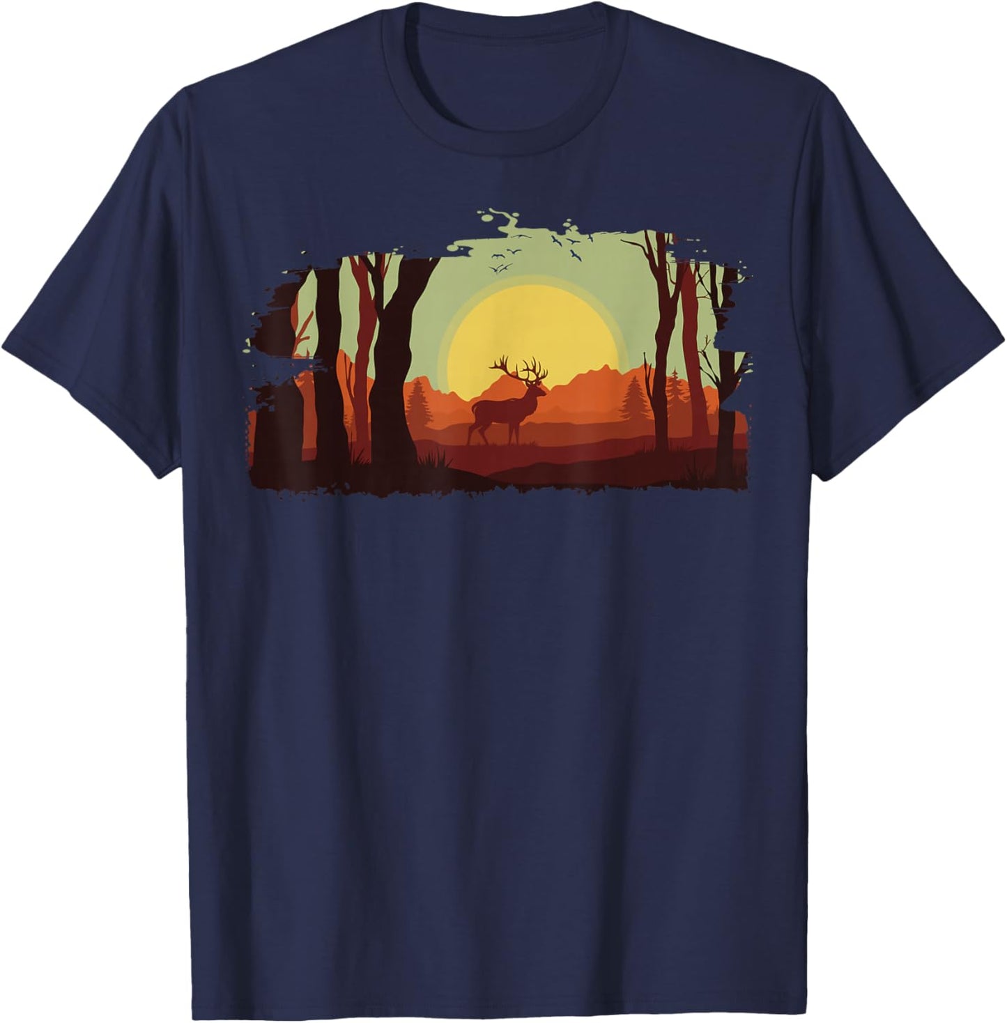 Timeless Mountain, Nature Trees and Forest with Deer T-Shirt - T-Shirt | Navy