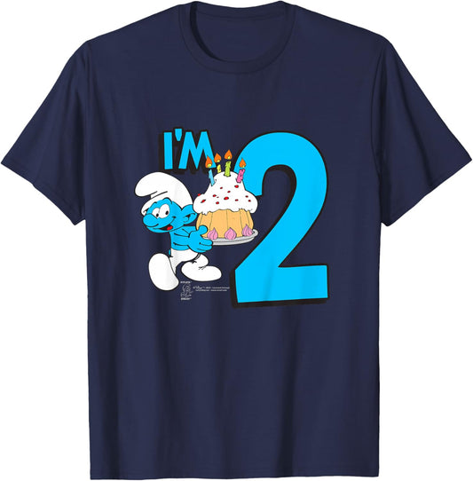 Kids The Smurfs Birthday I'm 2 T-Shirt - T-Shirt | Navy