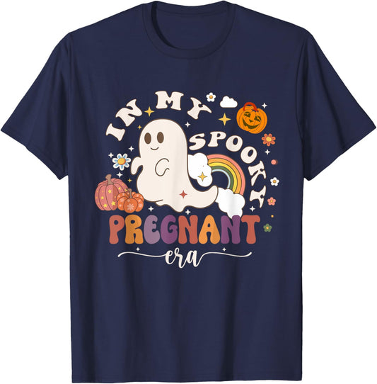 In My Spooky Pregnant Era Ghost Halloween Pregnant Mom Women T-Shirt - T-Shirt | Navy