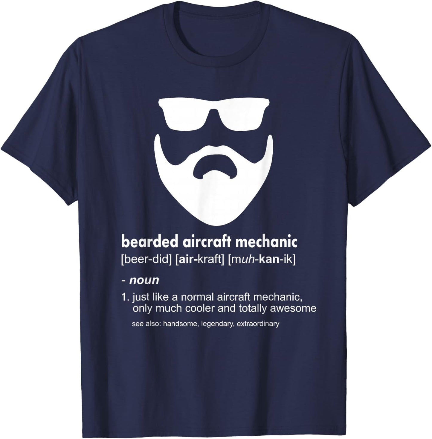 Bearded Aircraft Mechanic Shirt Funny Airplane Mechanic Gift T-Shirt - T-Shirt | Navy