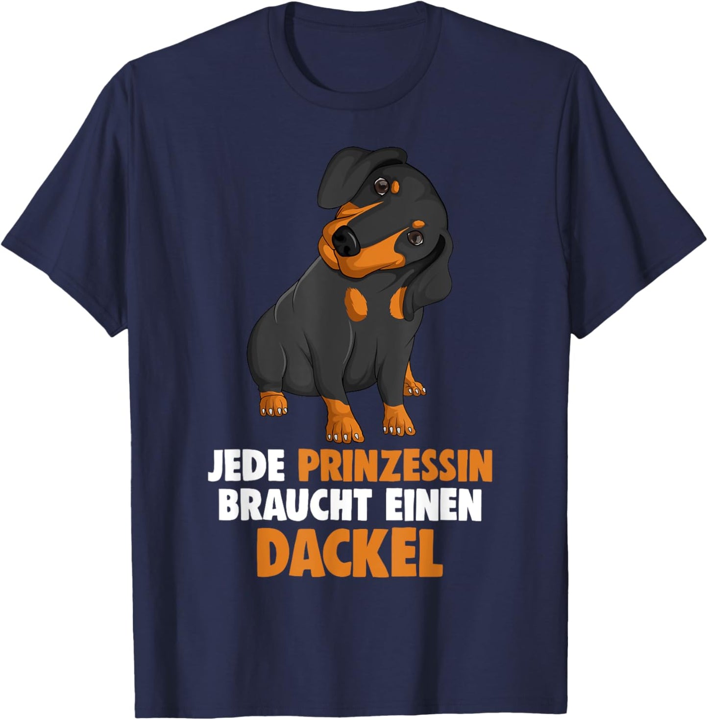 Süße Dackel Hunde Design Geschenke Damen, Kinder Schwarz Cartoon Kurzarm EU S Klein Regulär 16 19 cm U-Ausschnitt Klassische Passform Dackel Illustration T-Shirt - T-Shirt | Navy