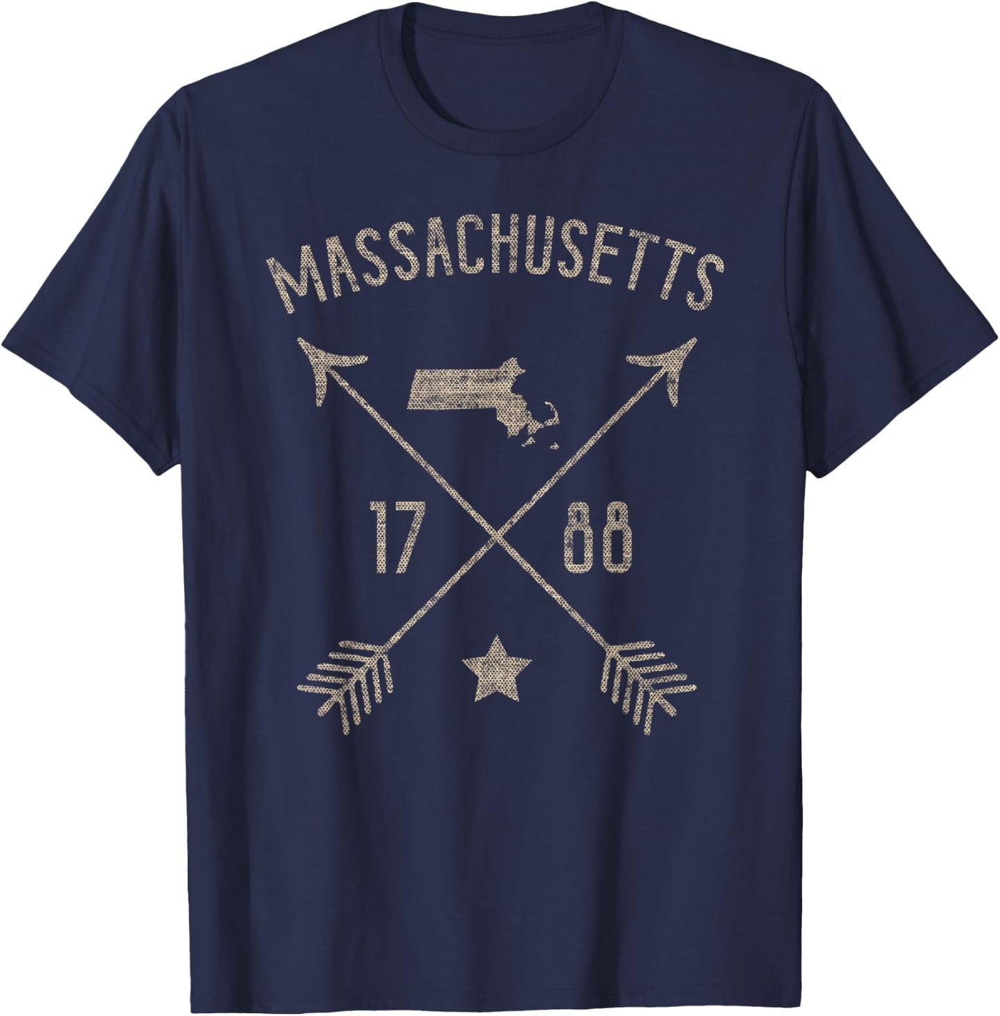 Vintage Massachusetts Distressed Home State Map Boho Arrows T-Shirt - T-Shirt | Navy