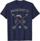 Vintage Massachusetts Distressed Home State Map Boho Arrows T-Shirt - T-Shirt | Navy