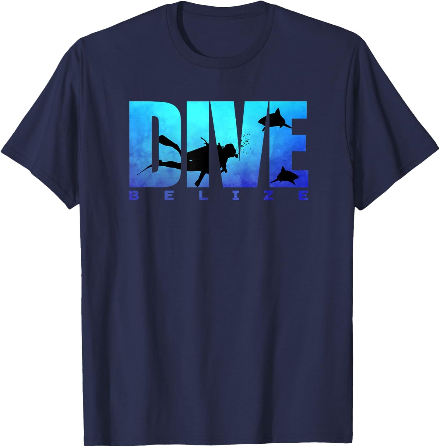 DIVE BELIZE Sharks Scuba Diver Reef Freediving Snorkeling T-Shirt - T-Shirt | Navy
