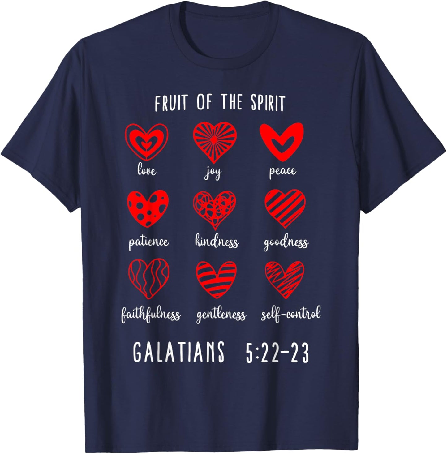Christian Valentines Fruit Of The Spirit Bible Verse Hearts T-Shirt - T-Shirt | Navy