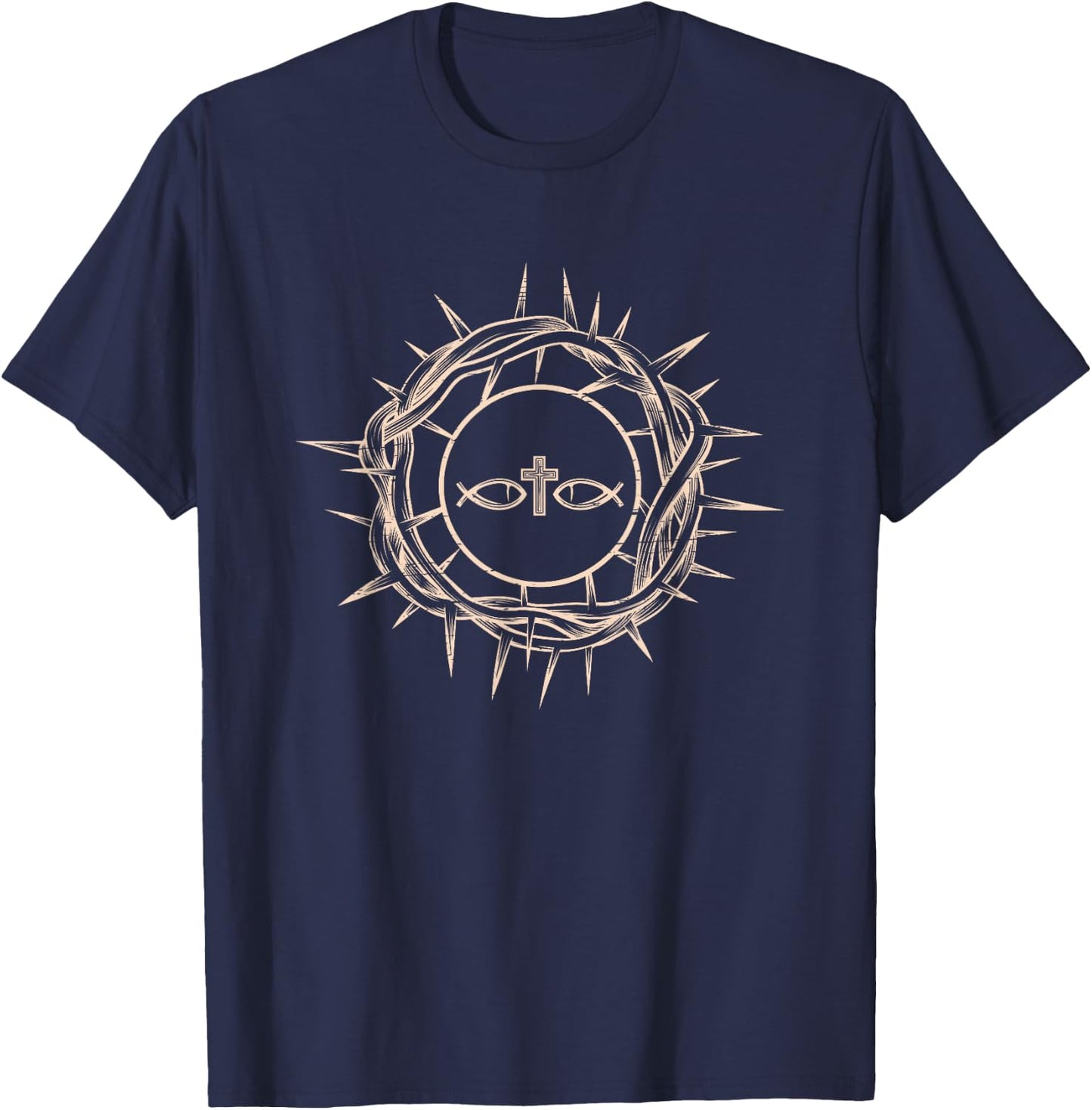 Crown Of Thorns Jesus Christ Christian Catholic Prayer Gift T-Shirt - T-Shirt | Navy