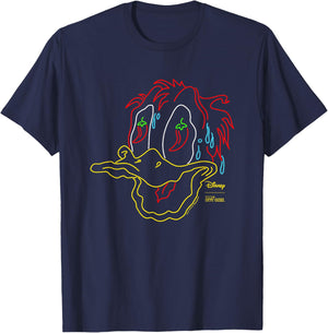 Disney Hot Ones Donald Duck Melting Face Retro Neon Outline T-Shirt - T-Shirt | Navy