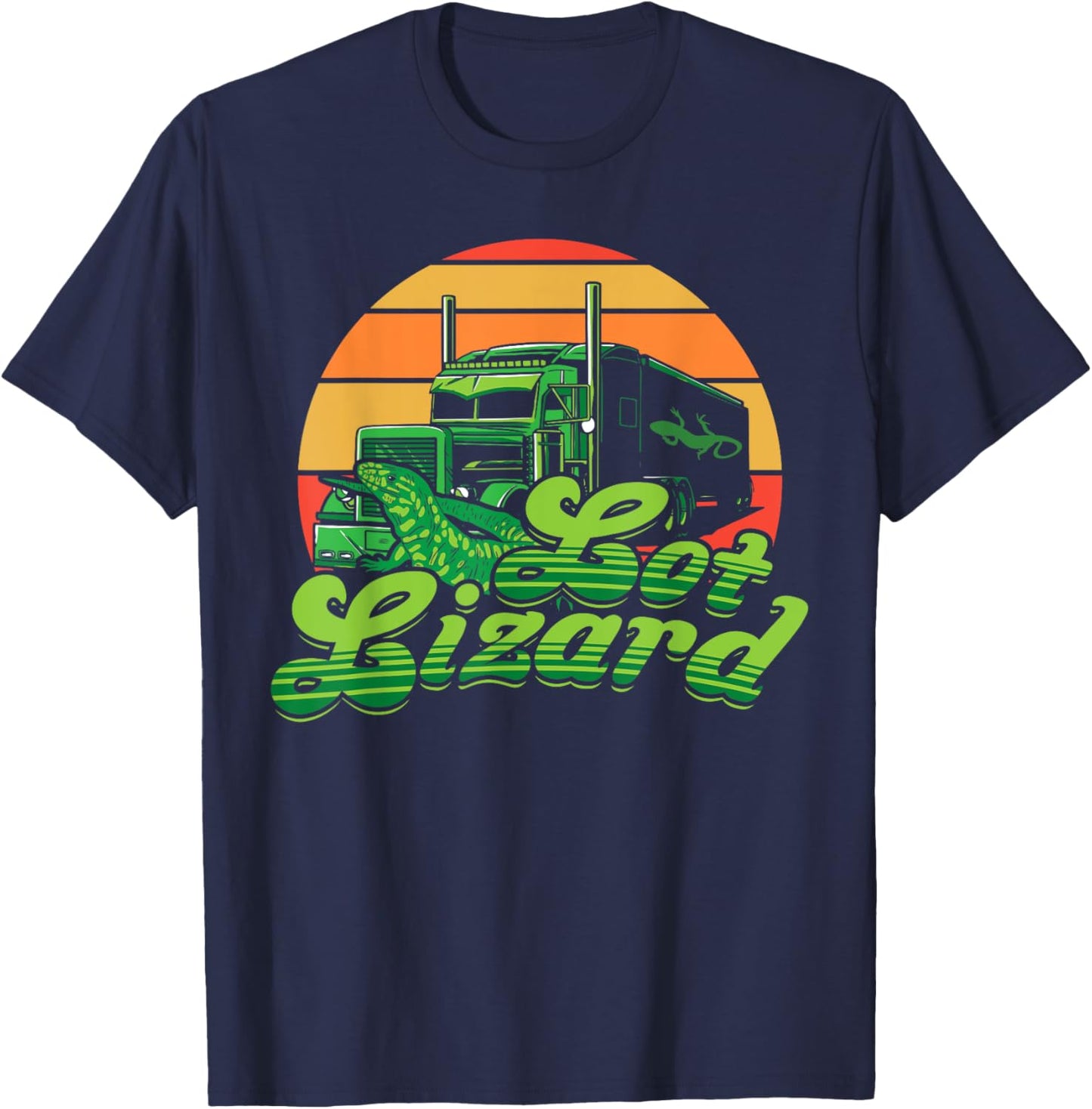 Trucker Lot Lizard Truck Driver Gift Funny Gecko Lover Retro T-Shirt - T-Shirt | Navy