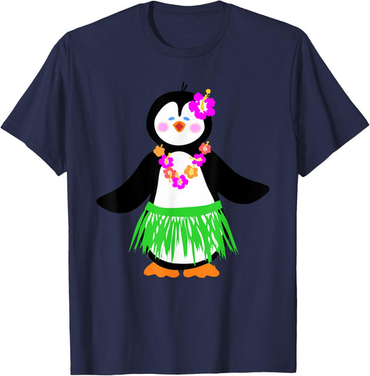 Hawaiian Penguin Aloha Luau Party Hula Dancer Costume T-Shirt - T-Shirt | Navy