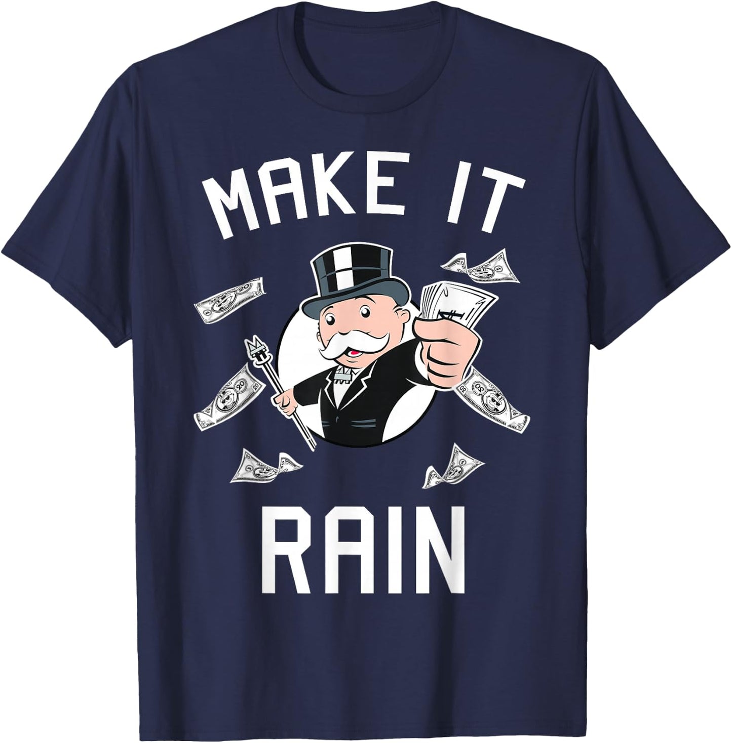 Monopoly Man Make It Rain Logo Portrait Small T-Shirt - T-Shirt | Navy