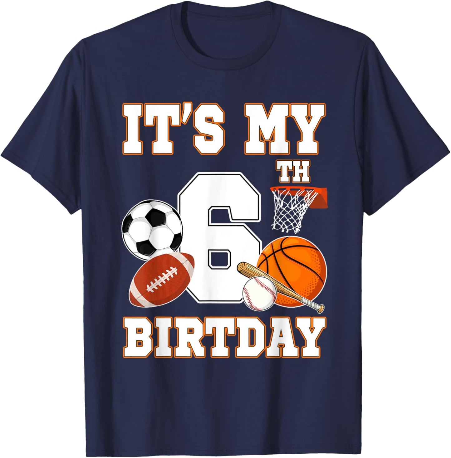 It's my 6th Birthday Sport Balls 6 Year Old Kids Party T-Shirt - T-Shirt | Navy