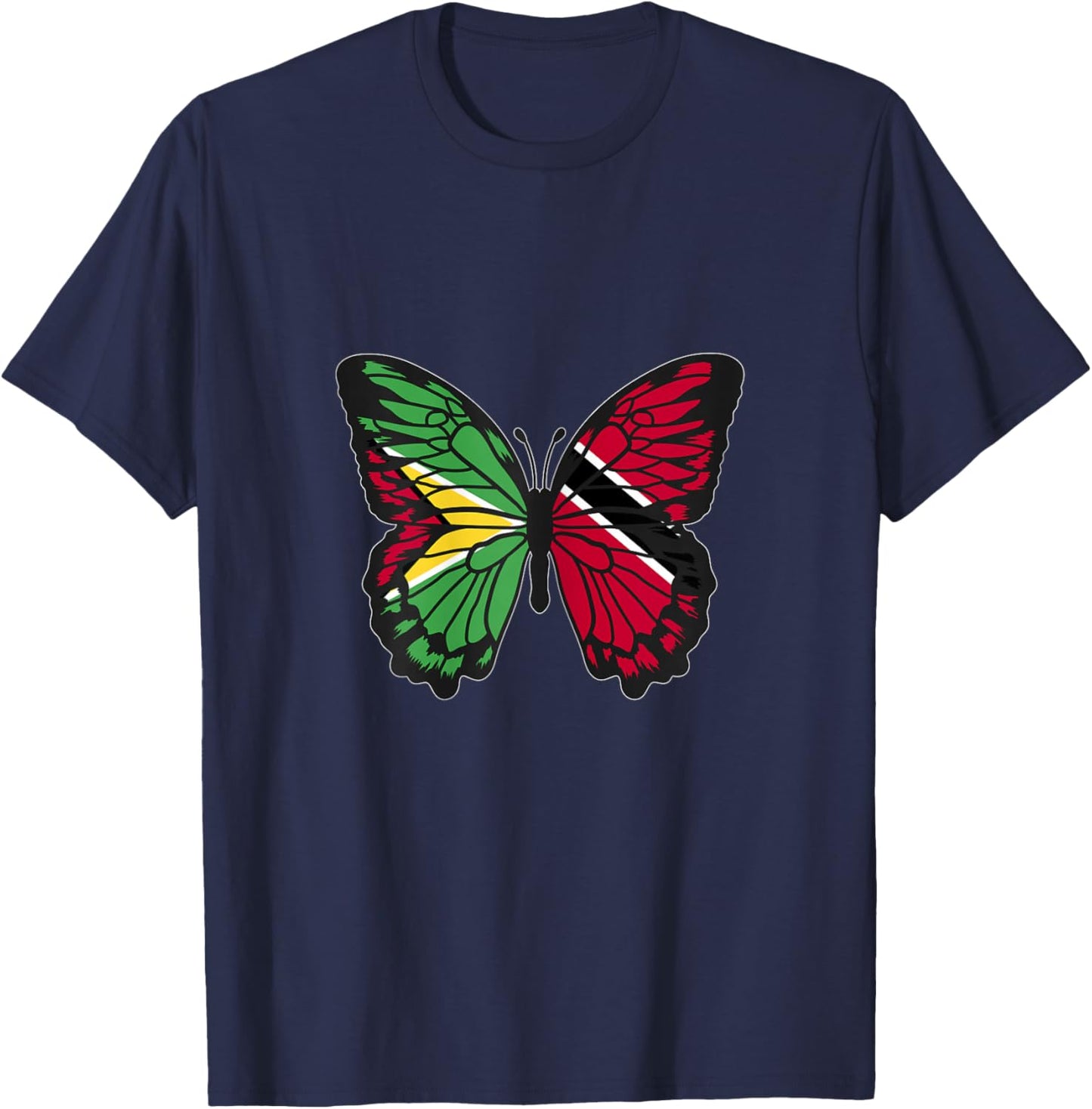 Guyana and Trinidad Mix Butterfly Half Guyanese Trinidadian T-Shirt - T-Shirt | Navy