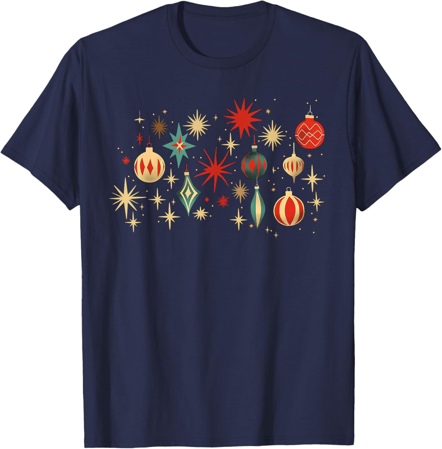 Retro Merry and Bright Mid-Century Modern Christmas Ornament T-Shirt - T-Shirt | Navy